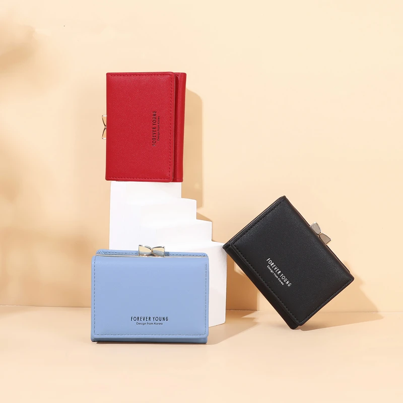 Cute Leather Women's Three-Fold Short Wallets Small Coin Purses Female Hasp Money Clutch Bag Card Holders with Free Shipping