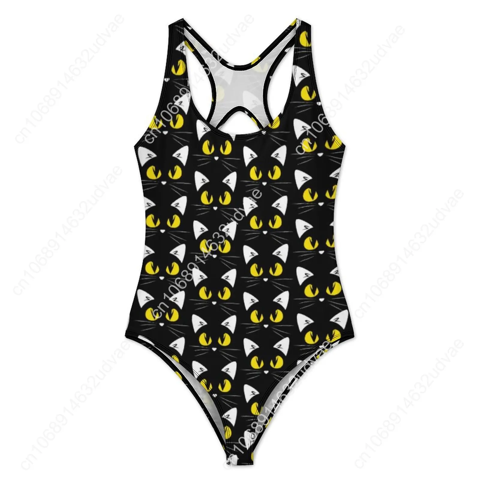 Traje de baño de gato negro, traje de baño espeluznante de Halloween con realce, traje de baño de una pieza para vacaciones, traje de baño para Surf, trajes de playa sexys de talla grande