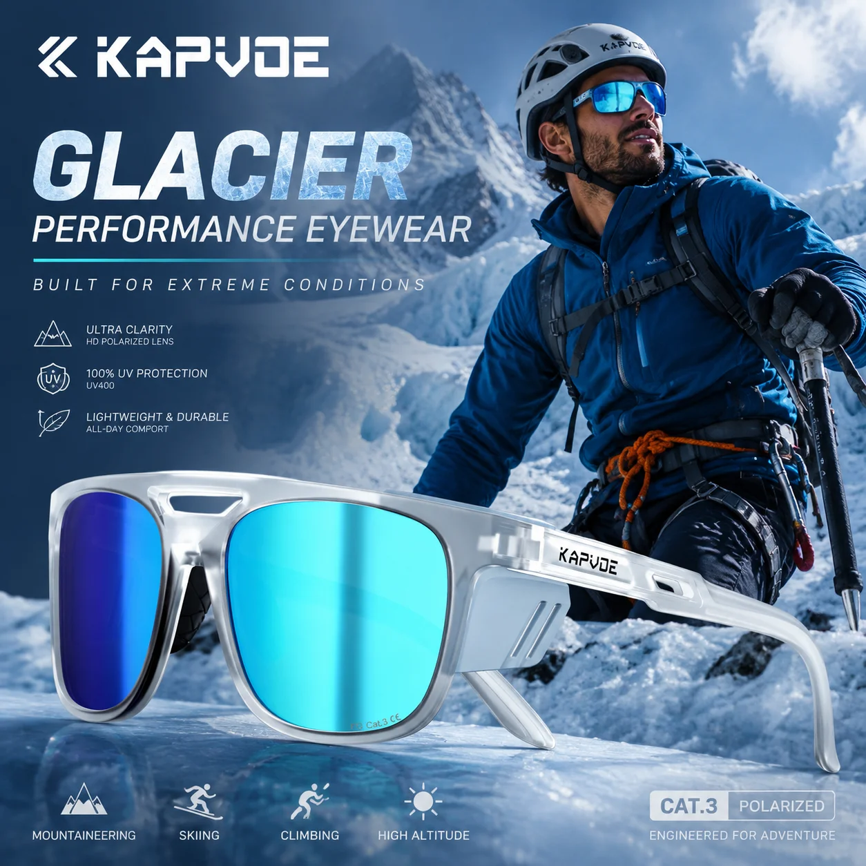 Nouvelles Lunettes de Soleil Kapvoe Glacier 2026 pour Hommes, Lunettes de Cyclisme Photochromiques pour Femmes, Sports de Plein Air, Protection UV400, VTT et Route