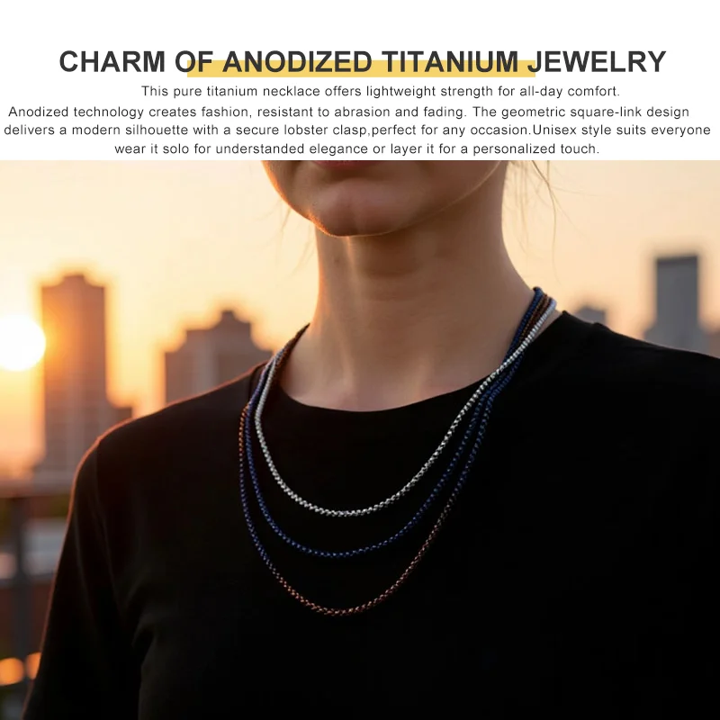 Lightweight Titanium Necklace, Hypoallergenic Durable, 65cm Length 4mm Width, Layering Personalized Jewelry