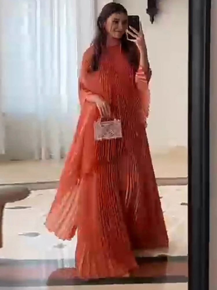 Eid Frauen Kleid Cape Muslimischen Abaya Vestidos Largos Plissee Solide Party Kaftan Jalabiya Ramadan Lange Kleider Dubai Arabischen Robe 2023