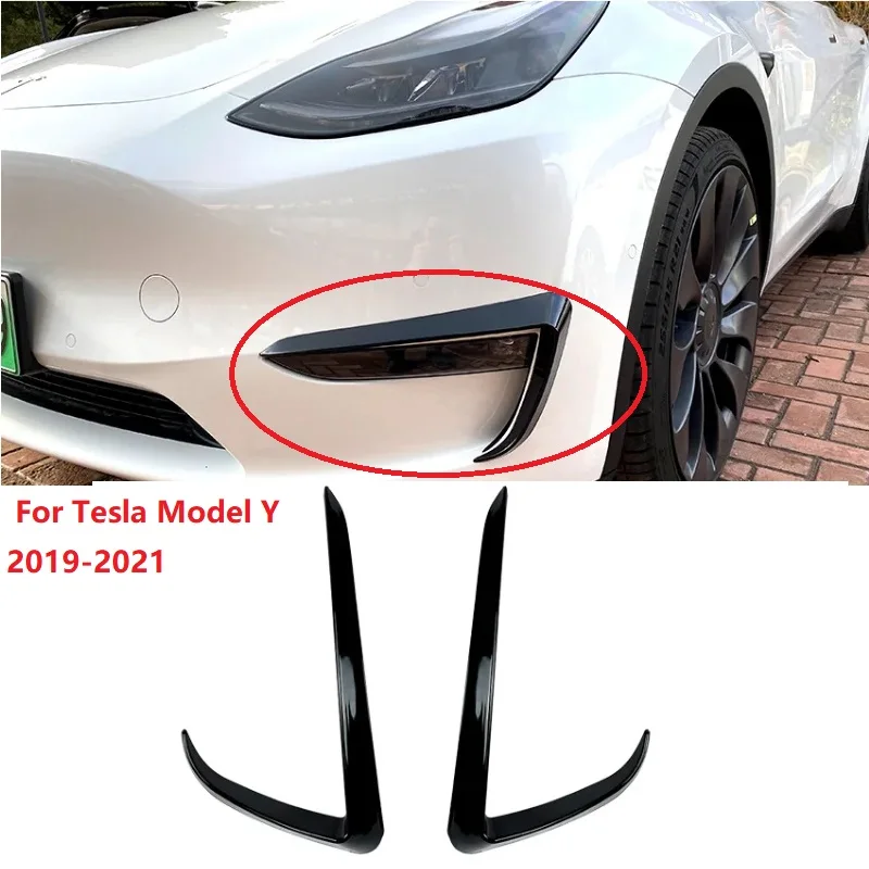 

For Tesla Model Y 2019-2021 Car Fog Lights Eyebrow Wind Knife Front Bumper Splitter Spoiler Covers Trim Carbon Fiber