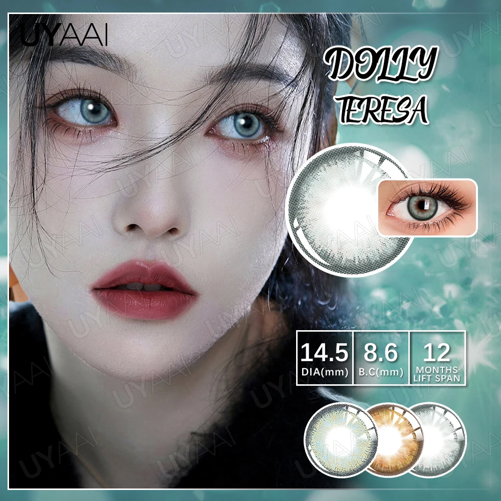 UYAAI-Lentilles de contact de couleur naturelle pour les yeux, bleu, gris, marron, belle pupille, annuelles, 2 pièces