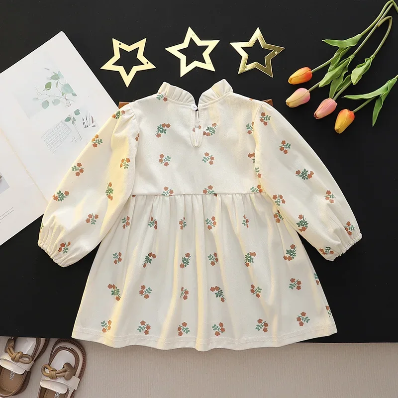 (0-3 Years Old Girls) Fall New Girls Dress Lace Pleated Floral Pattern Leather Vest Button Sweet Princess Dress