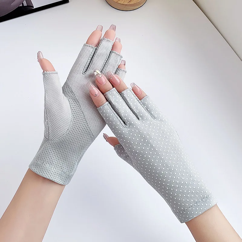 

Women Summer Cotton Breathable Sunscreen Touch Screen Drive Ride Non-Slip Half-finger Gloves Dot Simple Elasticity Soft