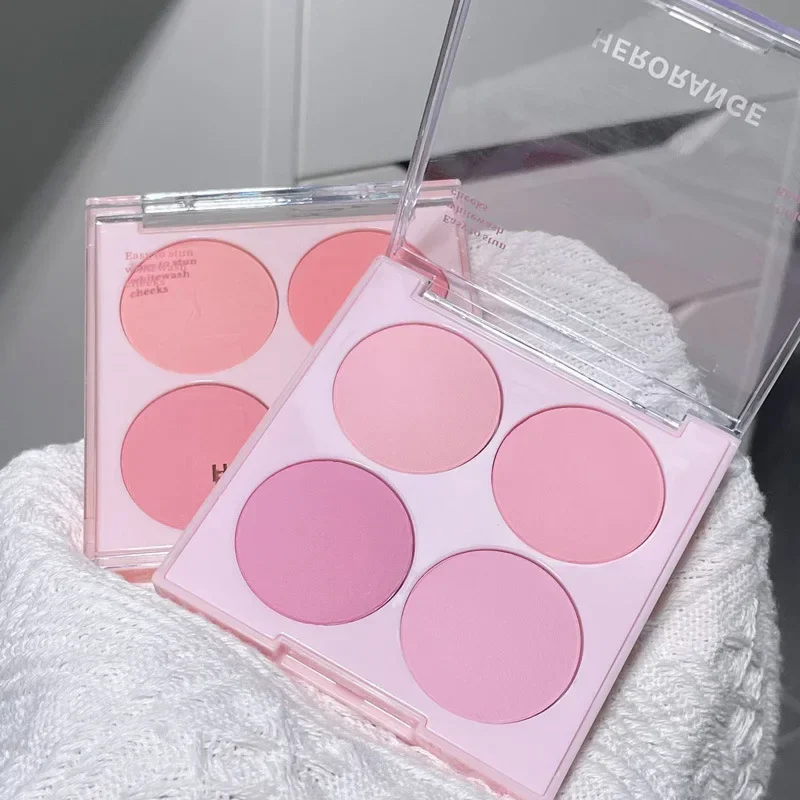 Zoete warme tinten 4-kleuren matte blush set - opbouwbaar wangpoeder voor natuurlijke spoeling, professionele gezichtsmake-up 3 in 1
