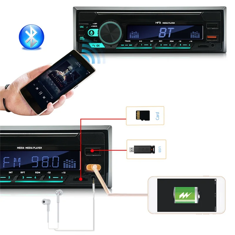 CABE-1Set 4Channel 45W Car Radio Car Bluetooth MP3 Player Multifunction Plug-In U Disk Car Radio With Multi-Color Function For C