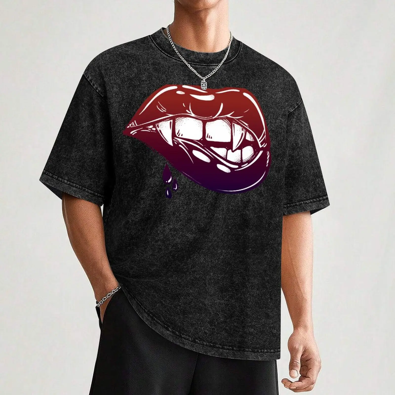 Sexy Vampire Lips with Blood Dripping T-Shirt Summer Fashion Casual Tee Shirt view 3