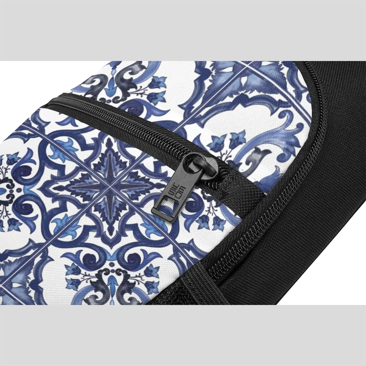 Blue Ornate Floral Mediterranean Sicilian Tile Chest Bag Men Sling Crossbody Backpack Chest Bag Travel Daypack Shoulder Bag