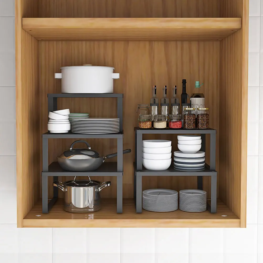 

Multifunctional Kitchen Storage Organizer Cabinet Wire Shelving Black Countertop Space Saver Stand HolderKitchenware Rack Shelf