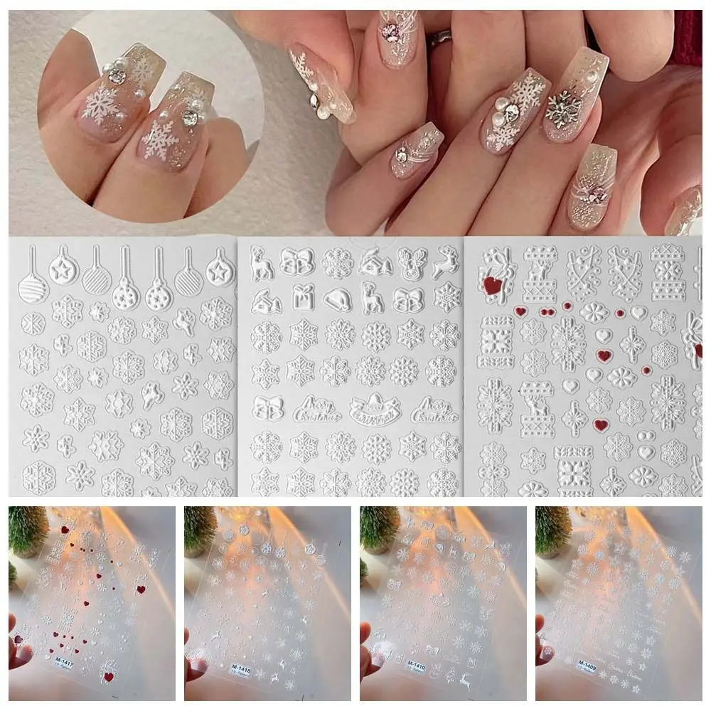 Xmas Nail Charms Christmas Snowflake Nail Stickers Nail Accessories Nail Art Supplies Christmas Snowflake Nail Decals White