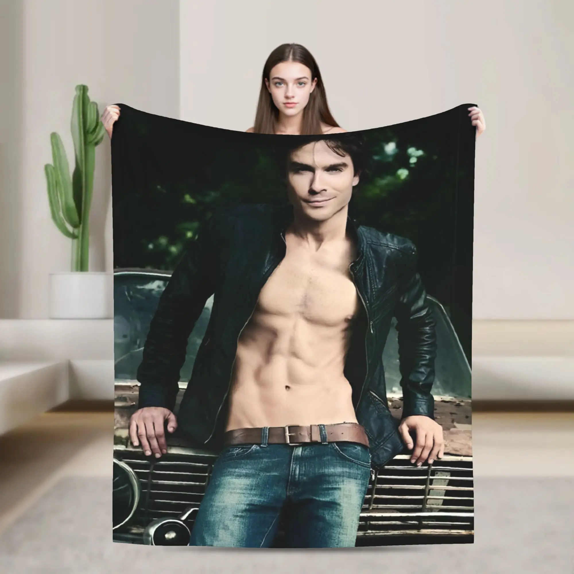 The Vampire Diaries Damon Salvatore Blanket Fleece Decoration   Lightweight Throw Blankets for Home Travel Plush Thin Quilt