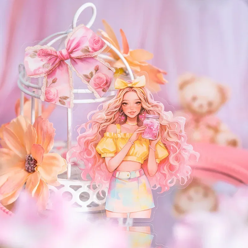 25pcs Writing Stationery Dream Girl Pink Character Girl Material Package Decorative Scrapbook Cute Stickers