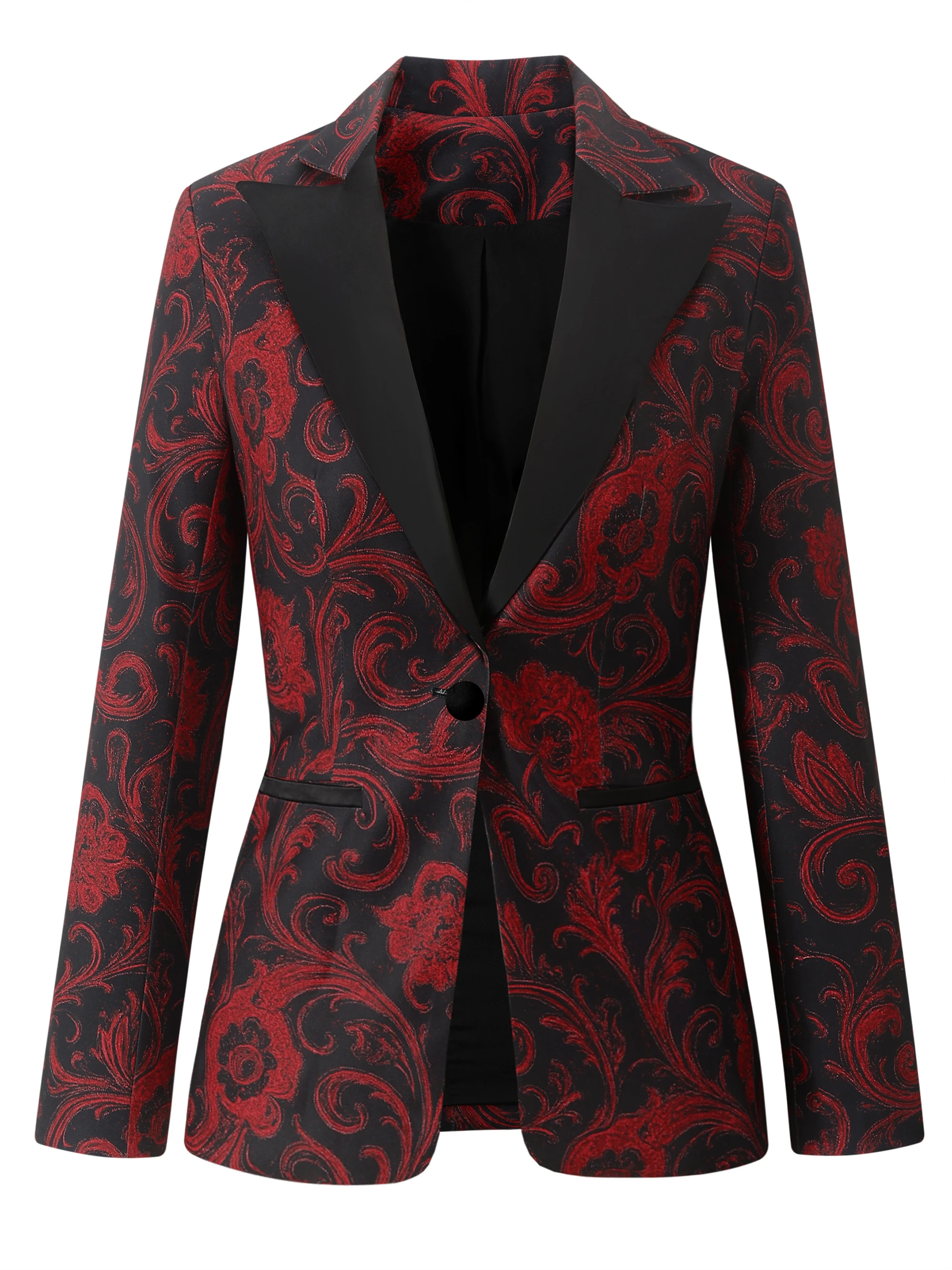 Blazer élégant à manches longues imprimé floral pour femme – Veste chic à col en V avec poches, vêtements d'extérieur élégants