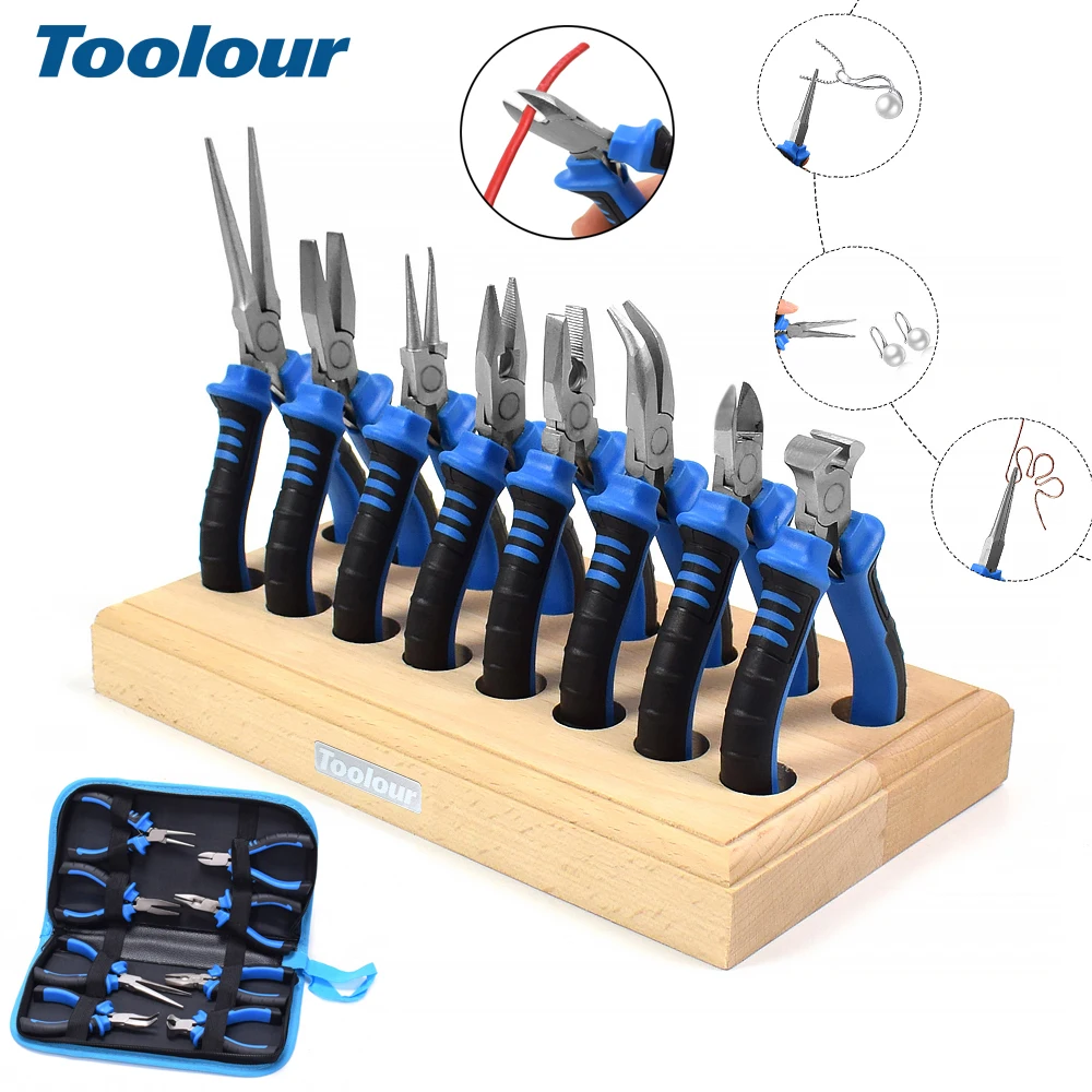 Toolour 8 pezzi Mini pinze Set da 4,5 pollici Pinze per creazione di gioielli Pinze diagonali Pinze a becchi lunghi per taglio a filo per kit di