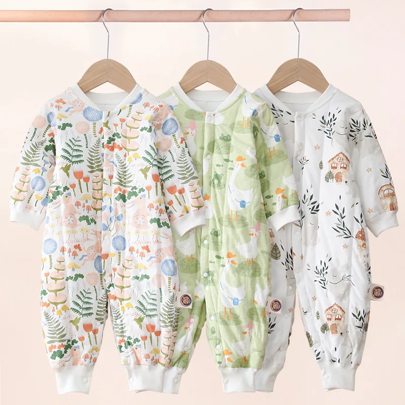 Winter Baby Sleepwear Cartoon Print Newborn Baby Sleeping Bag Baby One Piece Jumpsuit Cotton Toddler Pajamas Crawling Clothes