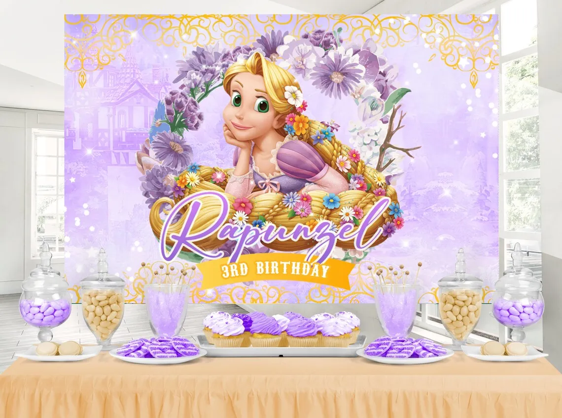 Disney Castle Magic Princess aggrovigliato Rapunzel sfondo bambini festa di compleanno Decor fotografia sfondo ragazze Baby Shower Banner