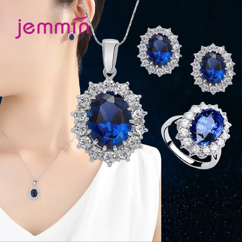 New Arrival Generous Fashion Bridal Jewelry Wedding Bijoux Flower Pattern 925 Silver  Pendant Necklace Earrings Ring Set