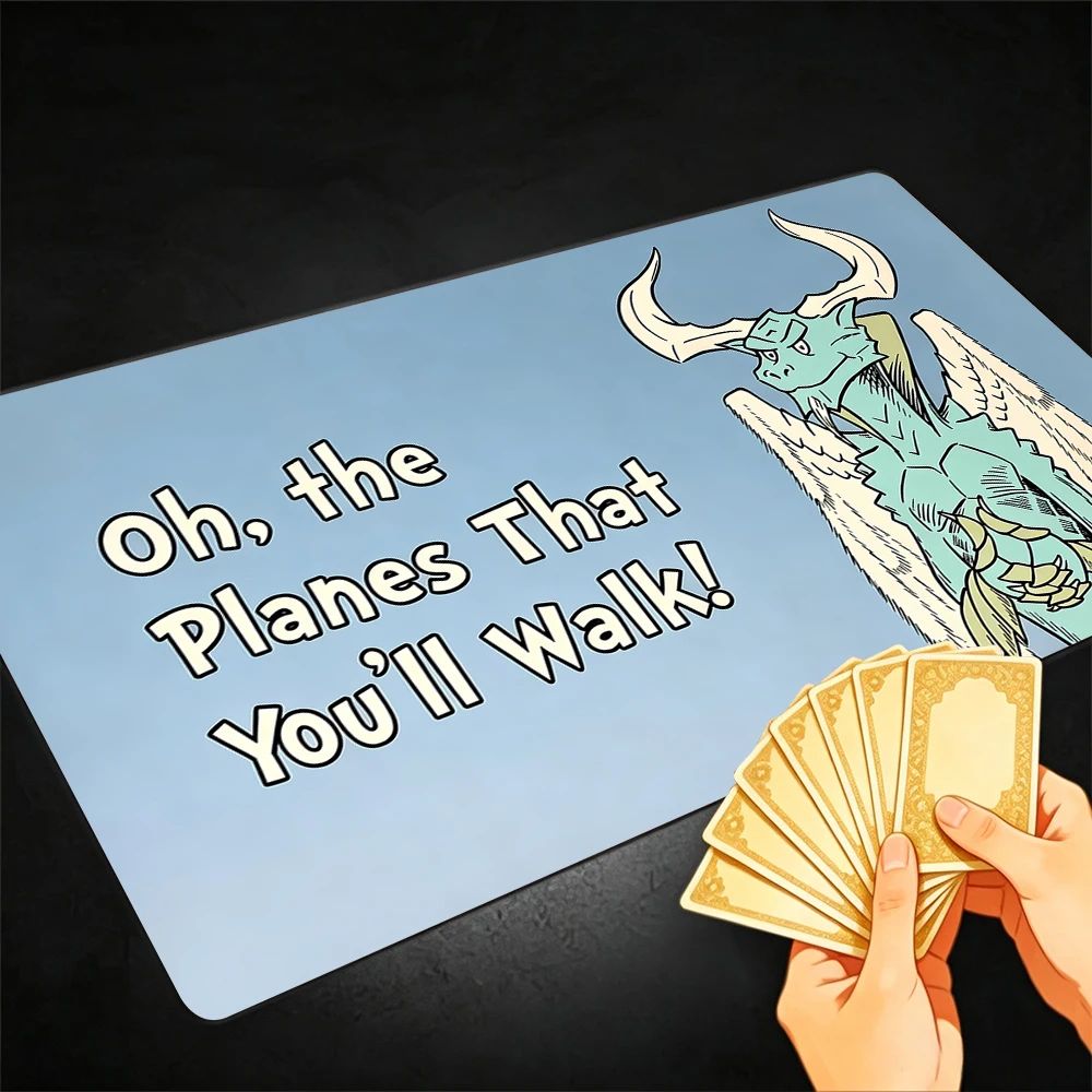 Fantasy Blue Flying Dragon TCG Playmat Magic Playmat Gathering Gaming Mat with Stitched Edge Anti-slip base Trading Card Game
