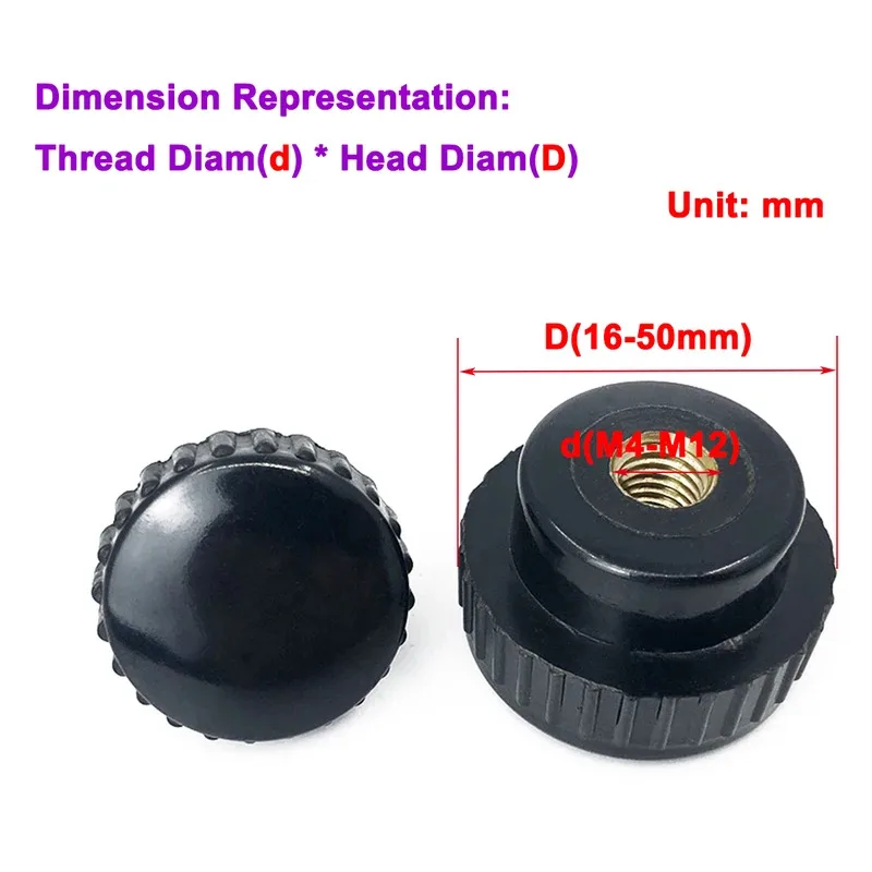 Copper Core Bakelite Hand Knob Straight Knurled Grip Round Head Nut For Easy Adjustment M5 M6 M8 M10