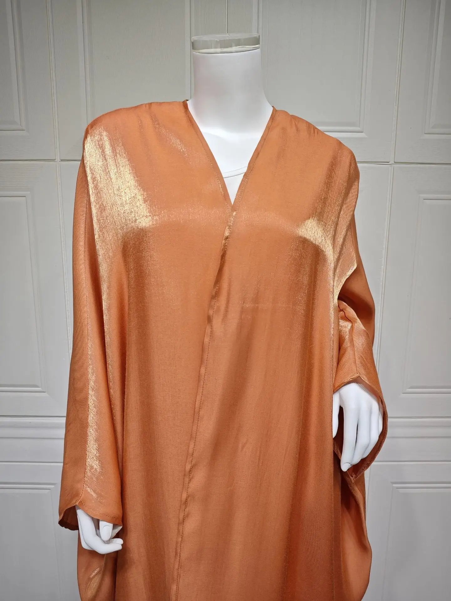 Extra-Loose-Fit Shiny Orange Butterfly Kaftan Abaya-Batwing Sleeves, Open Front. Dubai Islamic Clothing Muslim Women Open Abaya