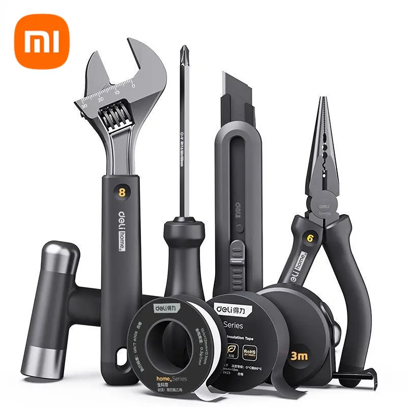 Xiaomi Deli 1/2/4/6 PCS Black Electrician Hand Tool Set Screwdriver Torque Wrench Hammer Knife Pliers Suit Household Multi Tools