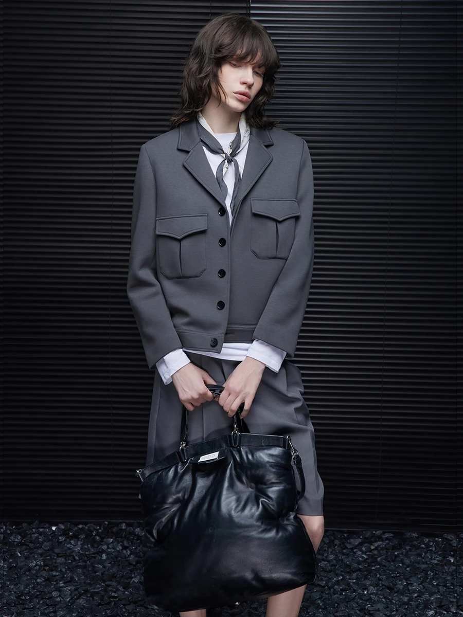 

ay Flip-Collar Suit Jaet for Women Autumn 2025 New Sle College Sle Anti-Aging Cotton Blend Fabric Long Sve Button ...