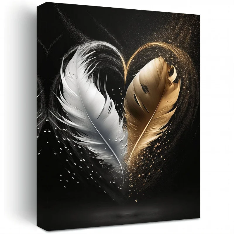 

Elegant Golden & White Feather Oil Painting on Canvas - Framed Wall Art for Living Room Decor, 11.8x15.7 Inches