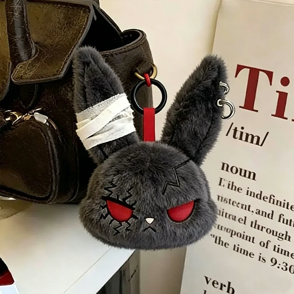Gothic Bunny Plush Keychain RabbitBag Charm with Bandage Desian Kawaii Key Ring Pendant Car Bag Ornament Girl Child Gift To
