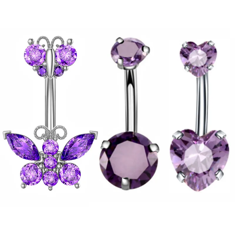 3PCS Pink Crystal Belly Button Rings Set