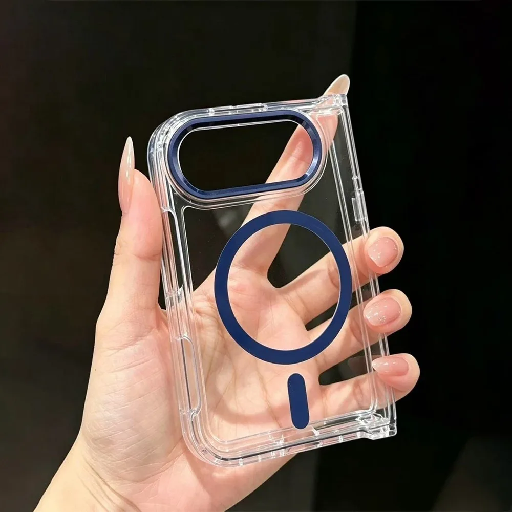 Transparent Phone Case Full Coverage Foldable Clear Phone Cover Scratch Resistant Shockproof Magnetic Phone Case for iPhone Duo