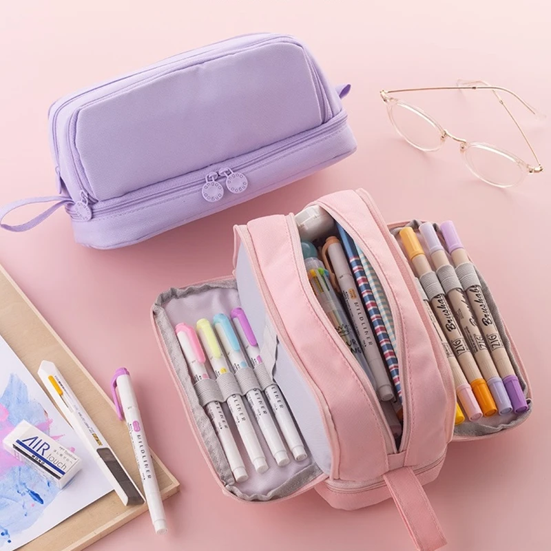 

Angoo 4 Partitions Pencil Bag Pen Case Large Capacity Easy Handle Storage Pouch for Stationery School Student F7121