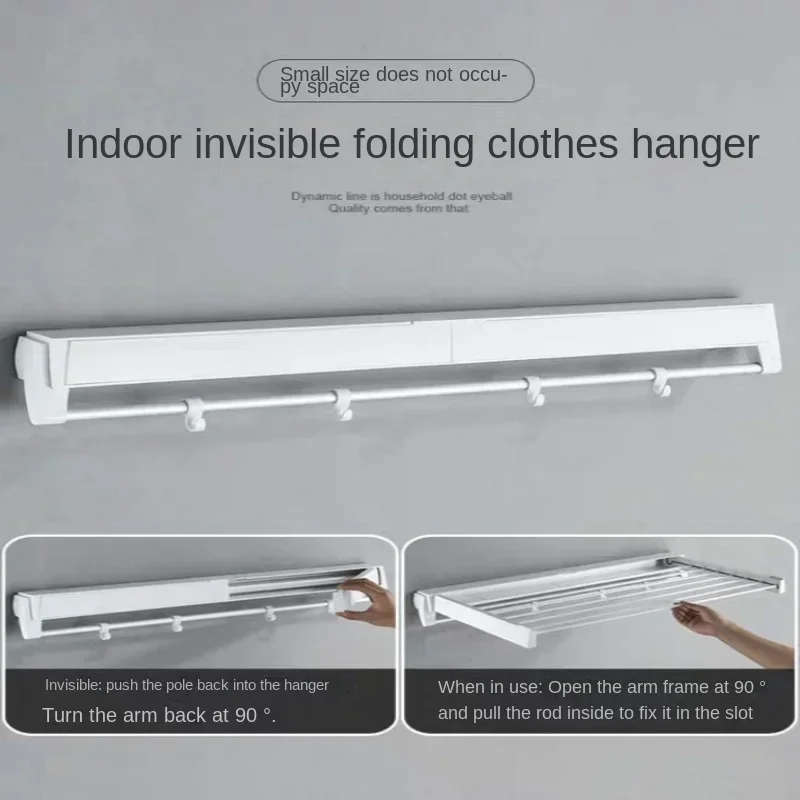 Invisible Retractable Drying Rack Multifunctional Bathroom Towel Rack Indoor Balcony Folding Telescopic Drying Rod No Punch Hole