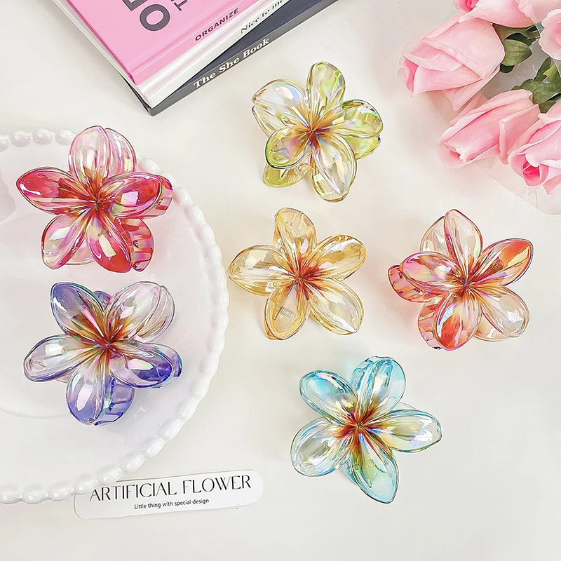 

New Gradient Large Flower Acrylic Hair Clip for Women Sweet Hair Claws Crab Clamp Barrettes Hawaiian Headwear Accessories