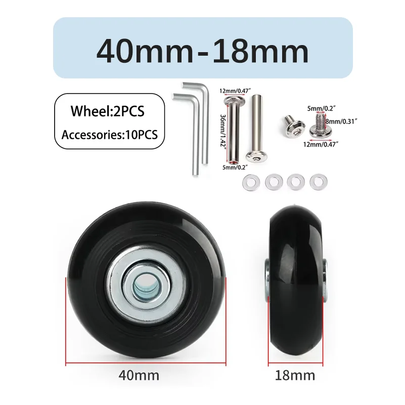 12/24 Silver Luggage Wheel Replacement Parts (Includes Screws) Suitcase Wheel Replacement Accessories Axle Swivel Wheel Repair