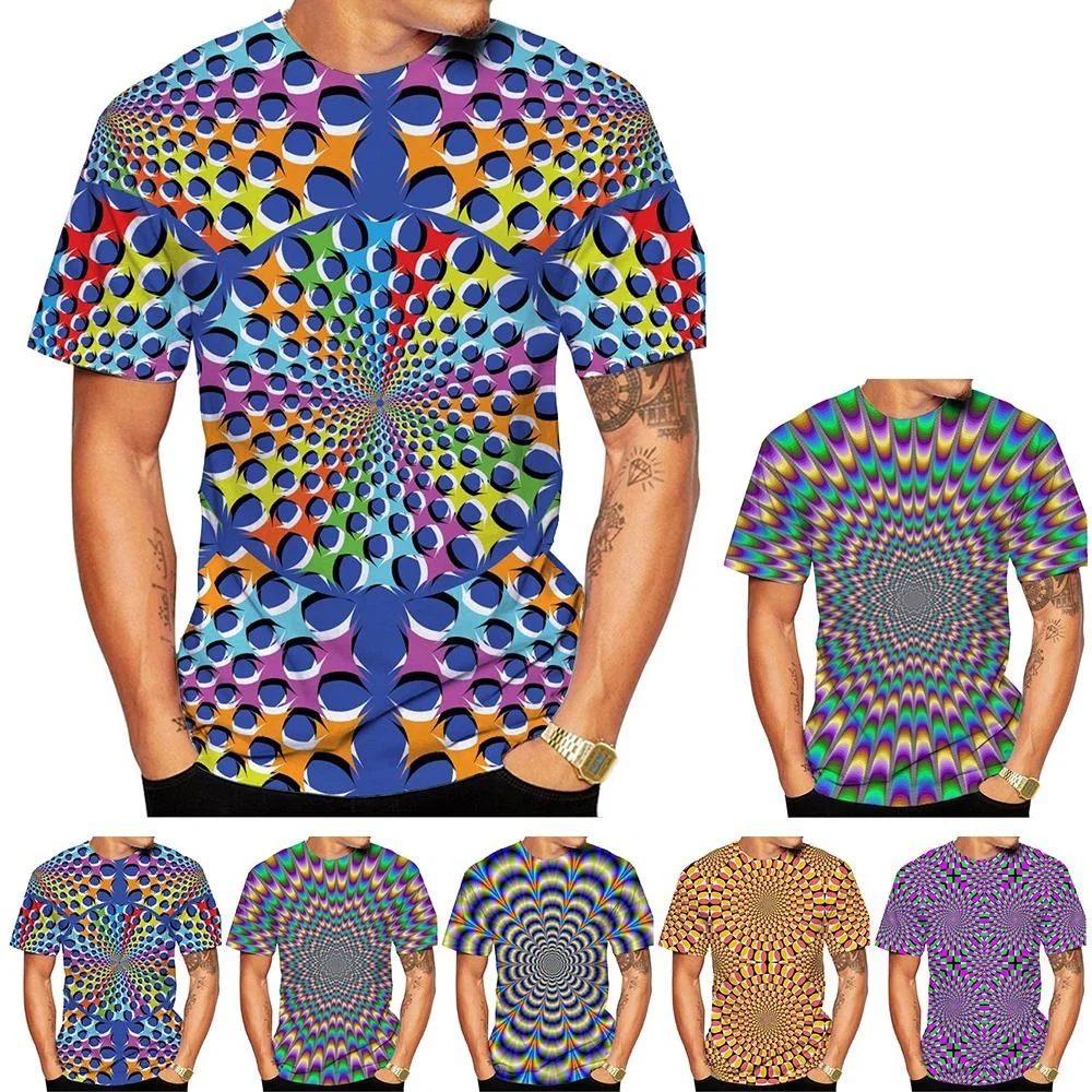 New Fashion Men\'s and Women\'s O Neck 3D HD Printing Optical Illusion Pattern T-shirt Street Style Unisex Fashion Top 100-6XL