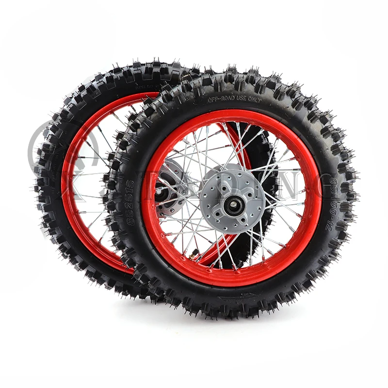 1 Set Motorcycle Front 60/100-14 Rear 80/100-12 off-road tires For Dirt Pit Bike CRF50 XR Apollo RFZ125 Front/Rear wheels parts