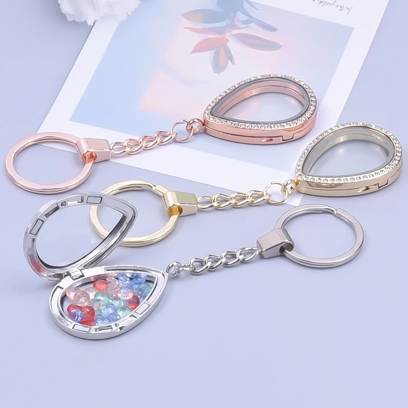 5PC Teardrop Crystal Keychain for Women Glass Floating Charm Water Drop Locket Pendant For Trendy Keychain Jewelry Gift Supplies