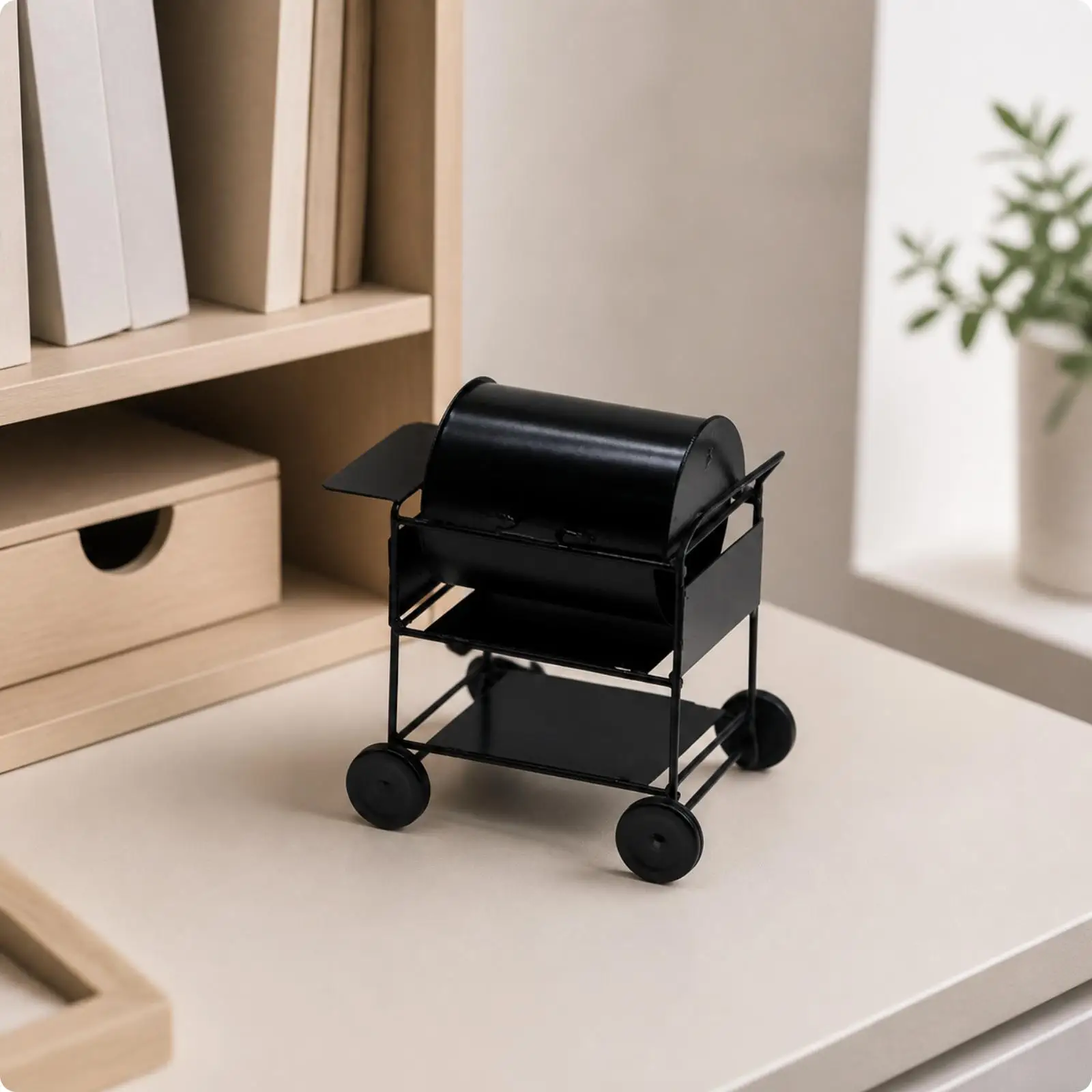 Dollhouse Barbecue Prop Realistic Dollhouse BBQ Grill with Cart Tiny Barbecue Grill Model with Shelves Detailed