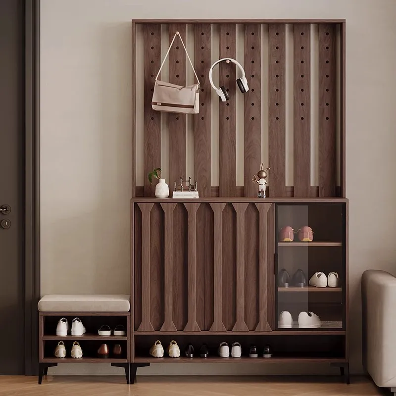 Solid Wood Shoe Rack, Shoe Change Stool,  with Hanger, Integrated Chinese Floor-to-ceiling Household  and Hat