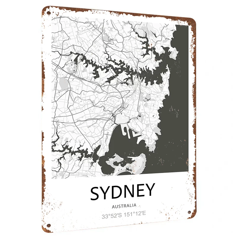 Sydney City Map Art Metal Wall Decor Modern Minimalist Home Decoration Australia Landmark Iron Painting