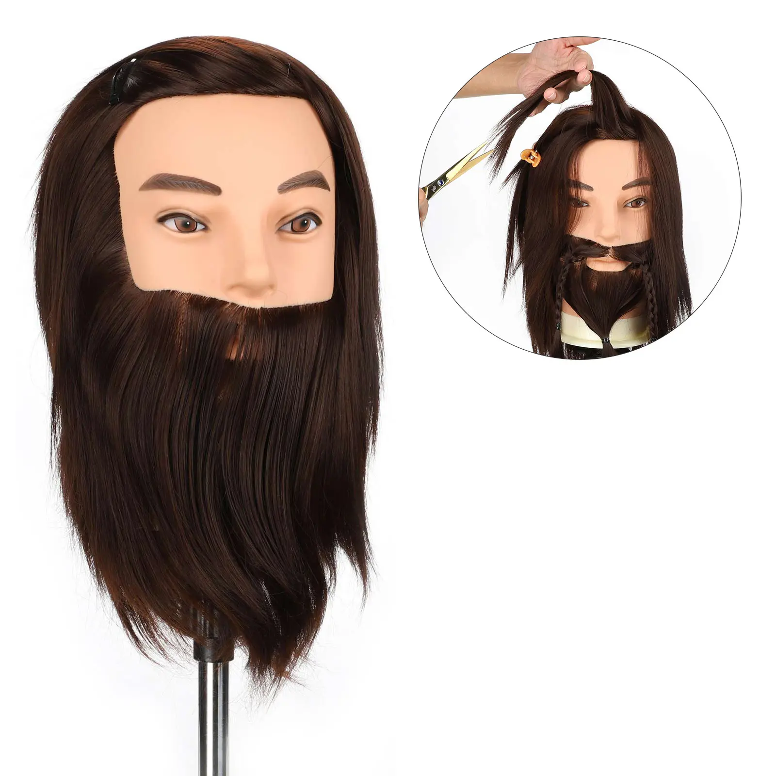 Real Synthetic Hair Male Mannequin Head with Hair Beard for Hairdressers Salon Hairdressing Male Training Heads for Cutting