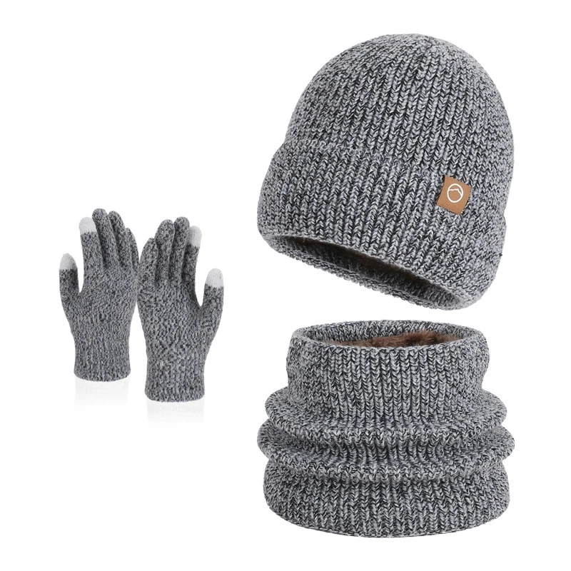 3 قطعة دعوى الشتاء قبعة وشاح قفازات مجموعة للجنسين قبعة قبعة محبوكة وشاح سدادات حماية الأذن الصوف قبعة تدفئة