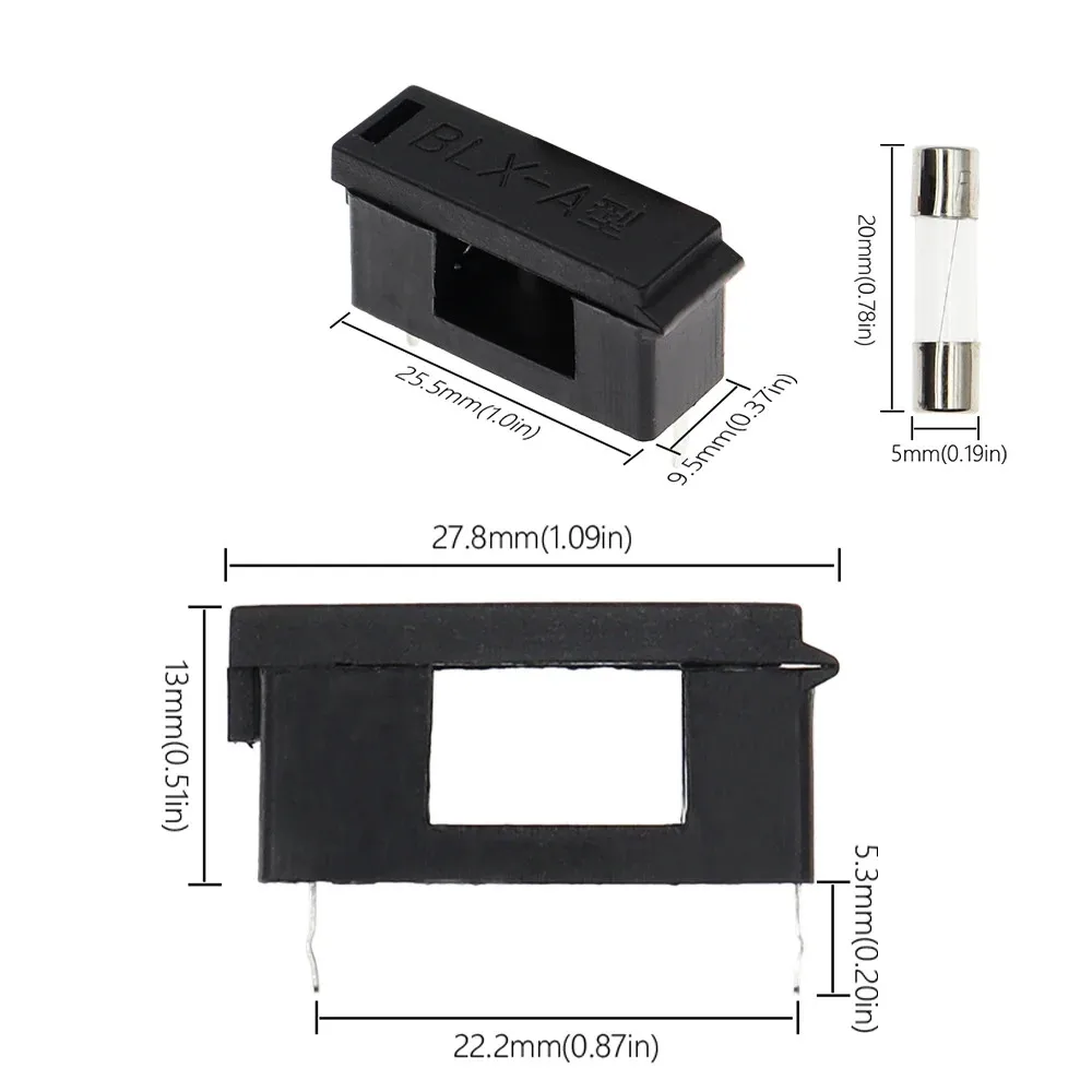 10PCS BLX-A 5*20MM BLACK GLASS FUSE HOLDER 5*20 Insurance Tube Socket Fuseholder for 5X20MM 5X20 Fuse PCB BOARD