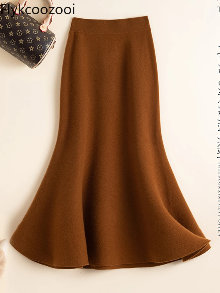 

Woolen Fishtail Skirt for Women Autumn and Winter High-end Cashmere Hip-hugging Knitted Mid-length Women Skirt