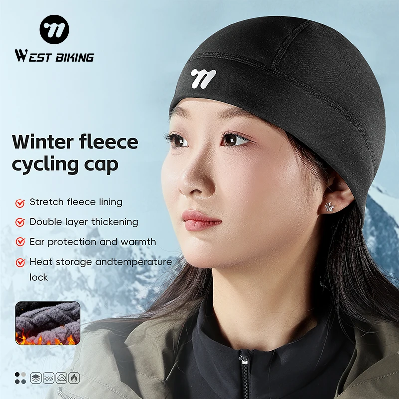 WEST BIKING Man Woman Winter Windproof Thermal Fleece Cycling Cap Running Skiing Motocycle Head Hat MTB Bike Cycling Headwear