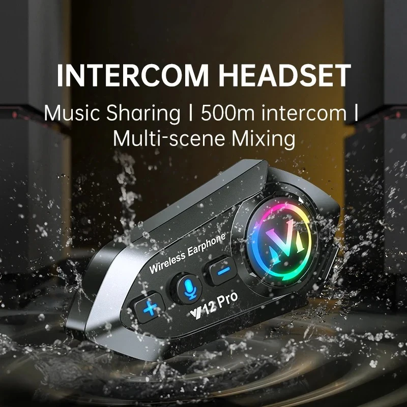 

New Motorcycle Intercom Helmet Bluetooth Headset Music Sharing Voice Control Microphone Noise Reduction IPX6 Waterproof 48 Hours