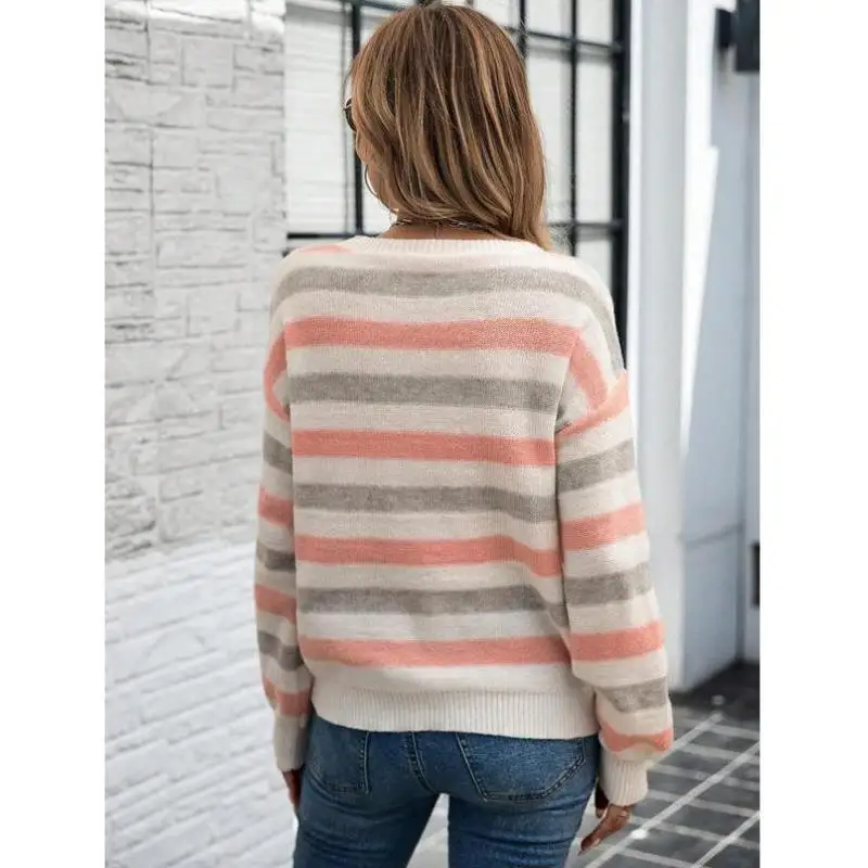

Women's Striped Print Knitwear Casual oulder Drop-down Faion Ciwalk Coolmax Fiber Large Size Collar Nine-point Sve