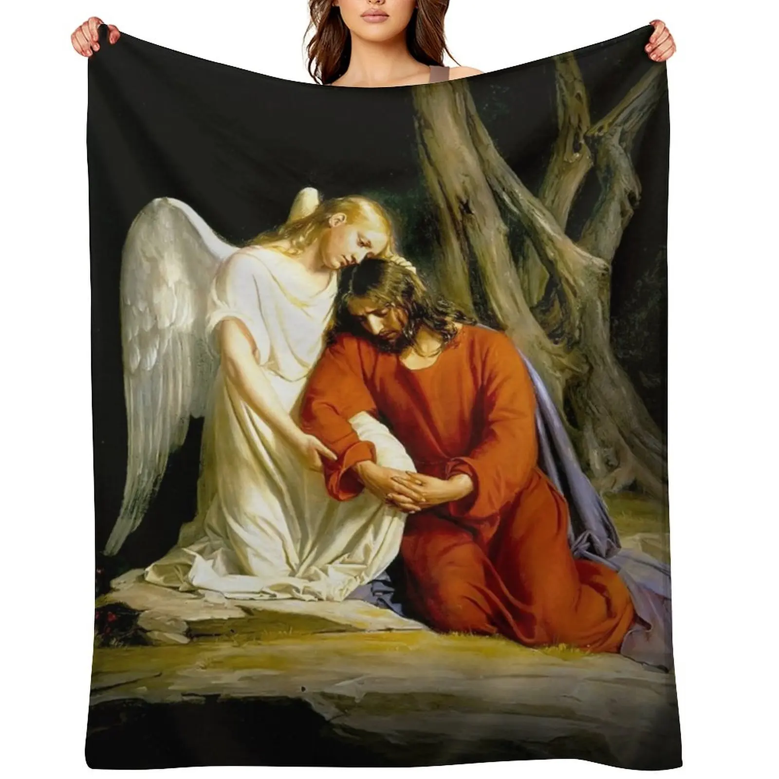 

Kristus i Getsemane 1873 an angel comforting Jesus before his arrest in the Garden of Gethsemane by Carl Heinrich Throw Blanket