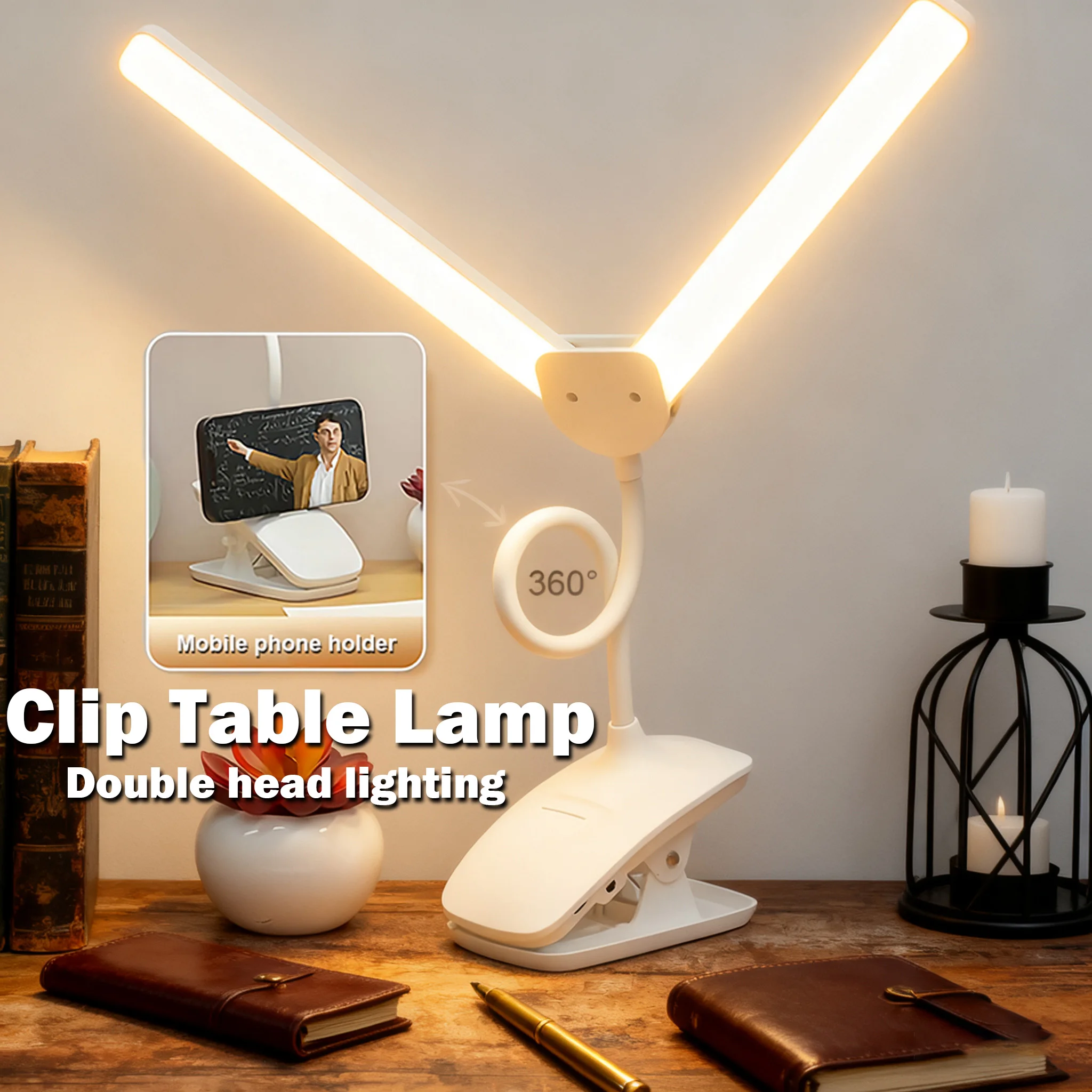 

Двухпанельная настольная лампа, USB перезаряжаемая лампа для книг, портативная лампа для чтения с гибким зажимом, прикроватная лампа для чтения, ухода за глазами, ночник